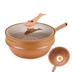 Keramik-Wok mit Deckel, antihaftbeschichtet, Ton-Wok mit Dampfkorb, Ton-Wok, Mikrokordruck-Wok, multifunktionale Haushalts-Bratpfanne