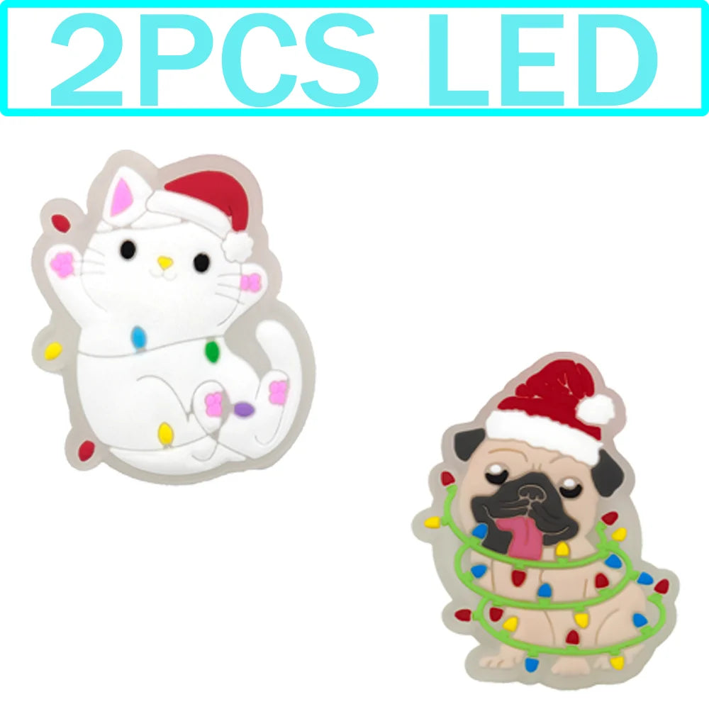 1–5 Stück neue Weihnachts-LED-Schuhanhänger, niedlicher Weihnachtsmann, Katze und Hund, Pin-Zubehör für Sandalen, Schuh-Clogs, Schnalle, Weihnachtsgeschenke