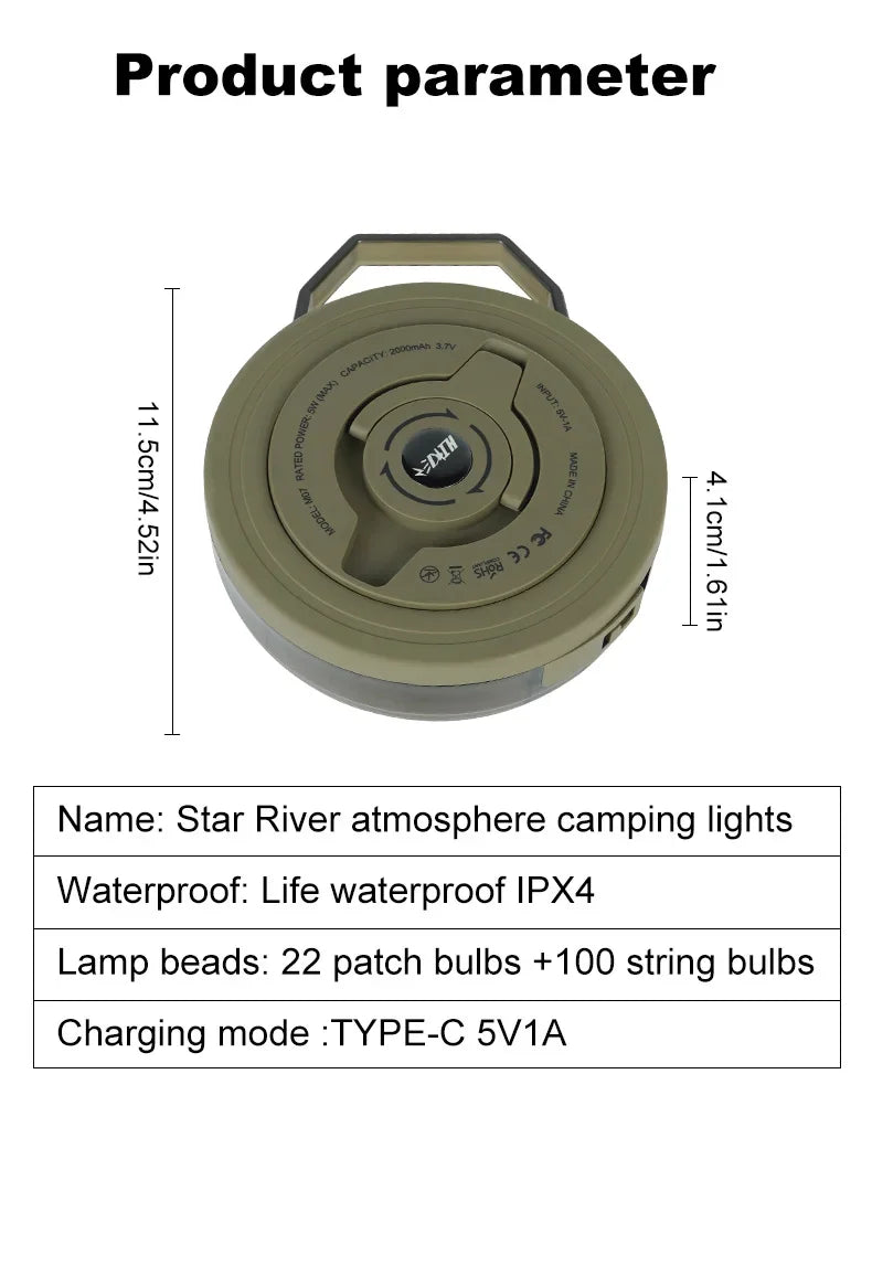 Outdoor-Camping LED Umgebungs licht Typ C wiederauf ladbare tragbare Beleuchtung Taschenlampe mit 6 Modi dekorative Lichterkette