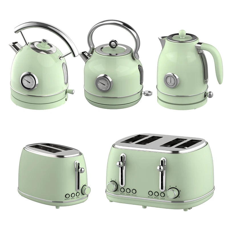 Retro-Frühstücksset, Geräte, 4-Scheiben-Toaster, elektrischer Wasserkocher und Toaster-Set, Saftmixer