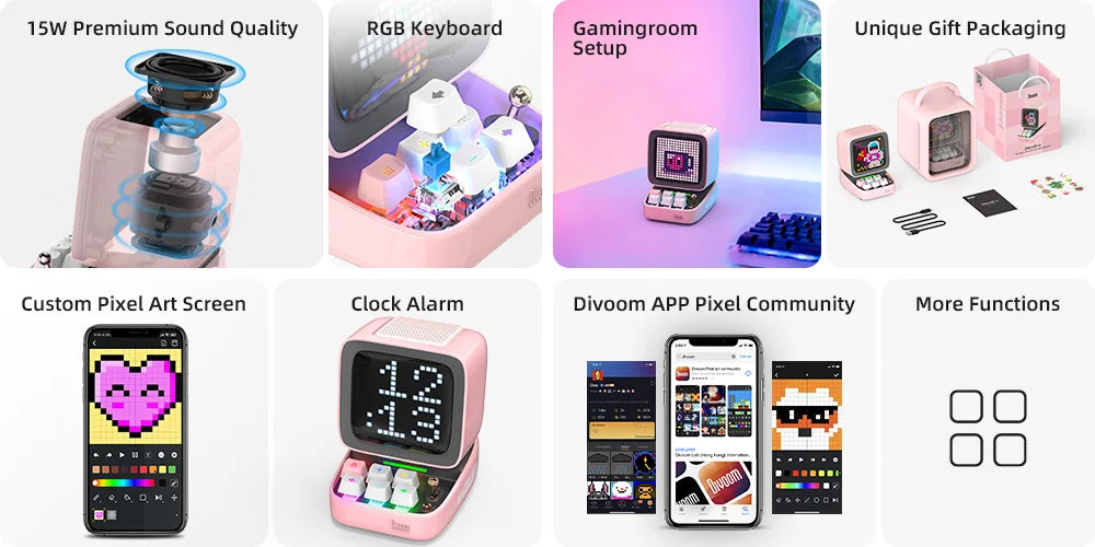 Divoom Ditoo-Pro tragbare Bluetooth-Lautsprecher Retro Pixel Kunst Wecker