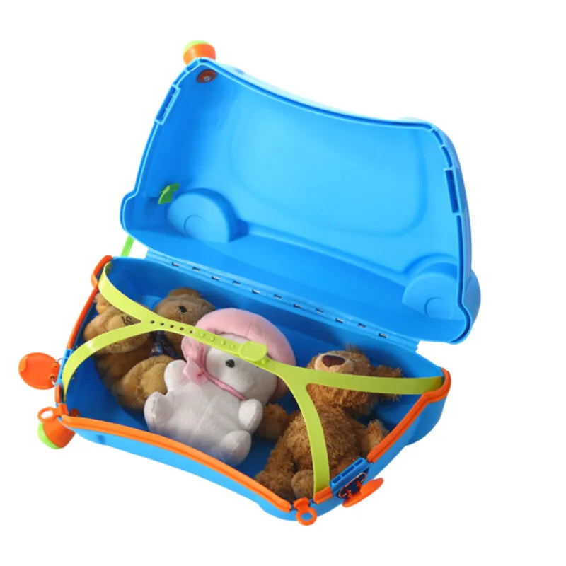 Ride-On Kindergepäck mit geräuschlosen Rädern, Cartoon-Aufbewahrungsbox, Spielzeugkoffer, stapelbares Design für Zuhause/Reisen (Jungen/Mädchen)