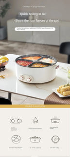 6L Elektrischer Hot Pot mit vier Kochstellen, 2000W, mehrere Temperaturen, 4 Fächer, Antihaftbeschichtung, Sicherheitsabschaltung, für den gemeinsamen Gebrauch zu Hause mit der Familie