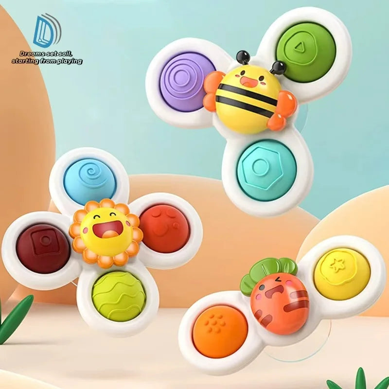 3Pcs Cartoon Insekt Zappeln Saugnapf Spinner Spielzeug Set Pädagogisches Rotierenden Rassel Baby Bad Spielzeug für Kinder