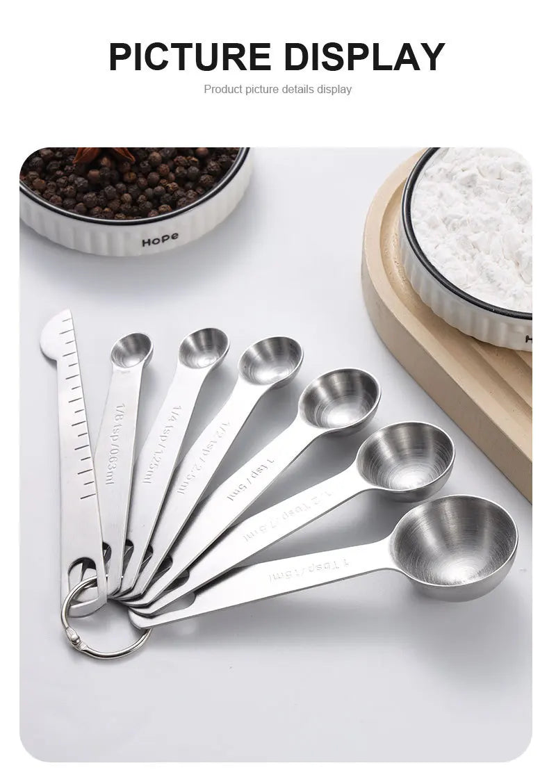 Messlöffel aus Edelstahl, 4/6/7/8-teiliges Set mit Skala, Messlineal, Löffel, Küche, Kaffee, Backen, Messwerkzeug-Set