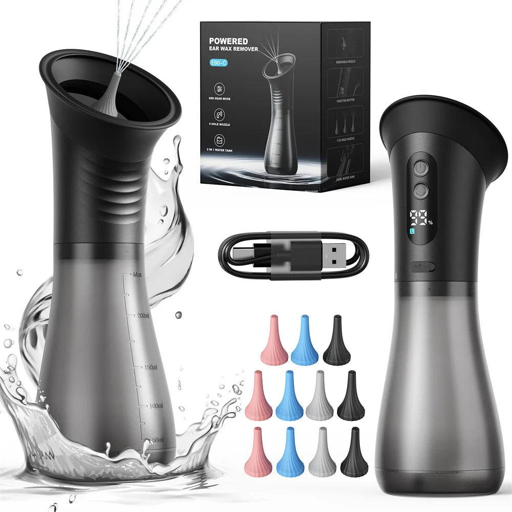 Wasserbetriebenes Ohrenreinigungsgerät mit Spülspüler, elektrisches Ohrenschmalz-Entfernungssystem, 11 Spitzen, 3 Druckeinstellungen für saubere Geräte