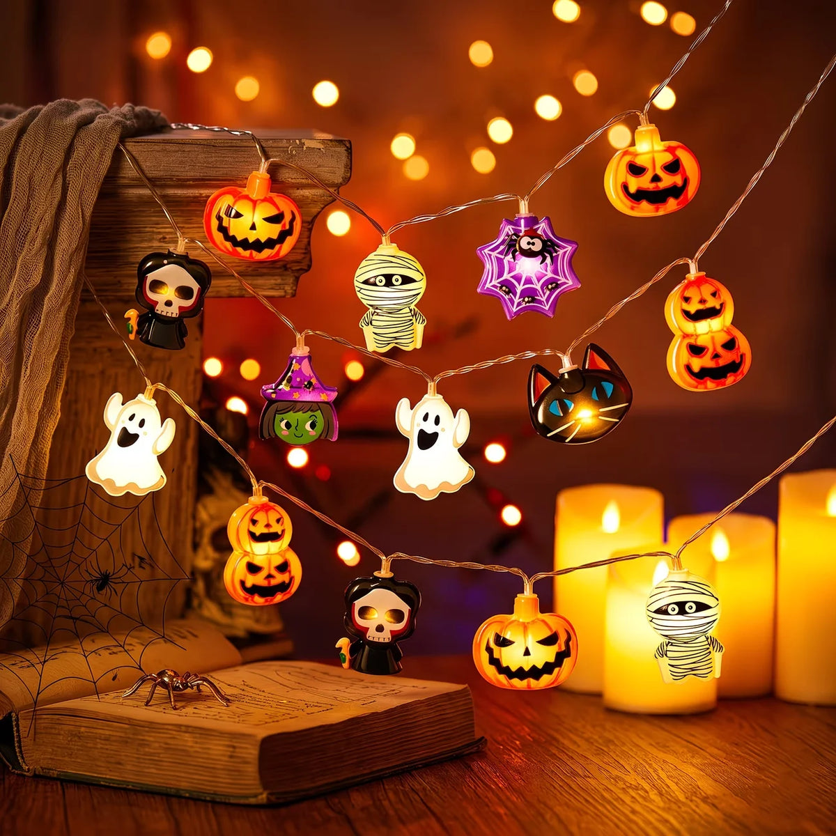 Halloween LED-Lichterkette – Geister, Kürbisse & Skelette | 1,5m / 3m / 4,5m