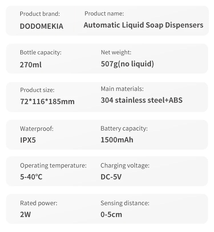 Küchenseifenmaschine, automatischer Sensor, Händedesinfektionsmittel, intelligenter elektrischer Seifenspender für Körperwaschmittel, Edelstahl 304