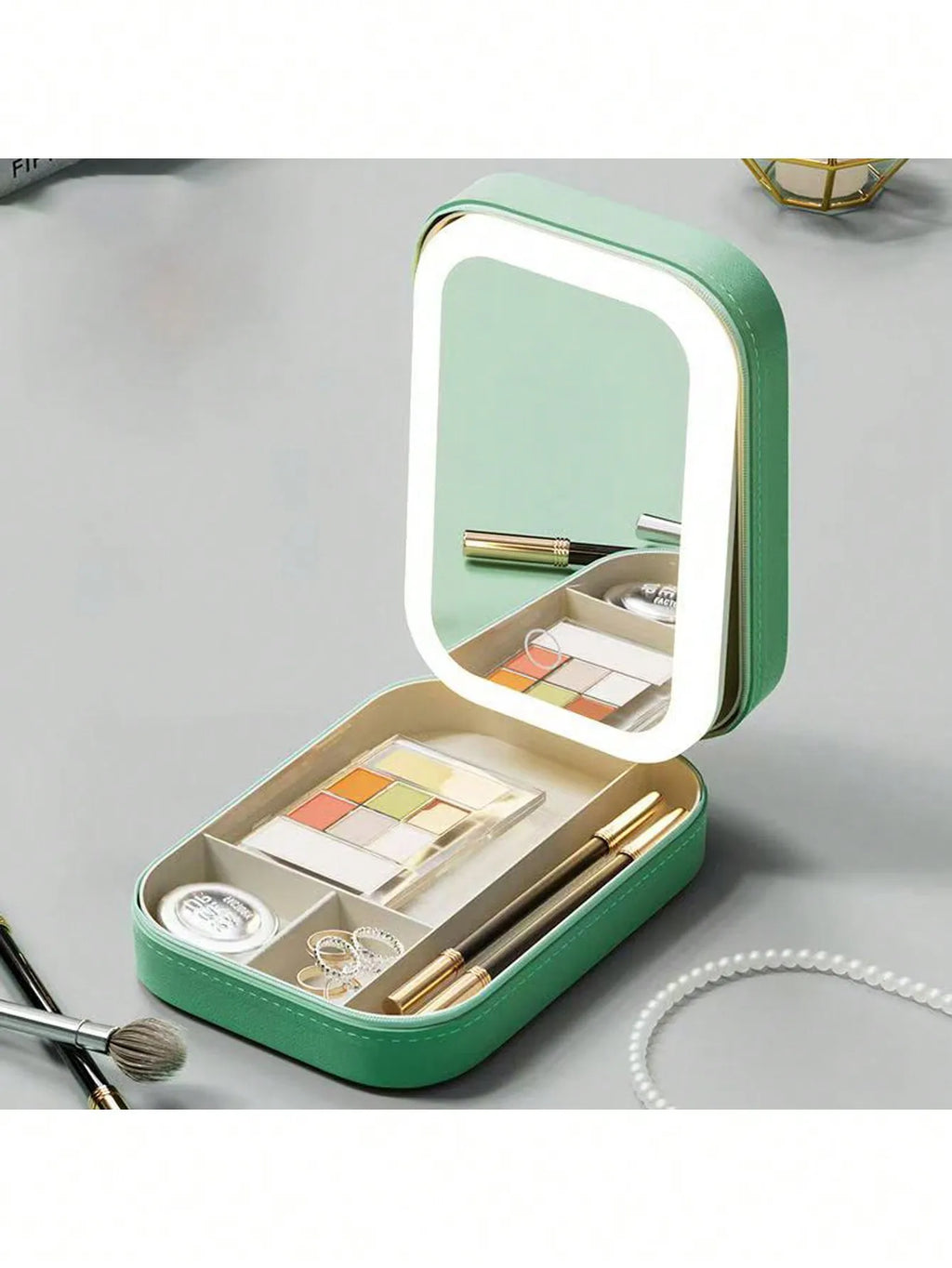 LED-beleuchtete Make-up-Tasche mit Spiegel – wiederaufladbarer Reise-Kosmetik-Organizer, verstellbare 3-Farben-Beleuchtung, Schmuckaufbewahrungskoffer