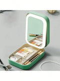 LED-beleuchtete Make-up-Tasche mit Spiegel – wiederaufladbarer Reise-Kosmetik-Organizer, verstellbare 3-Farben-Beleuchtung, Schmuckaufbewahrungskoffer