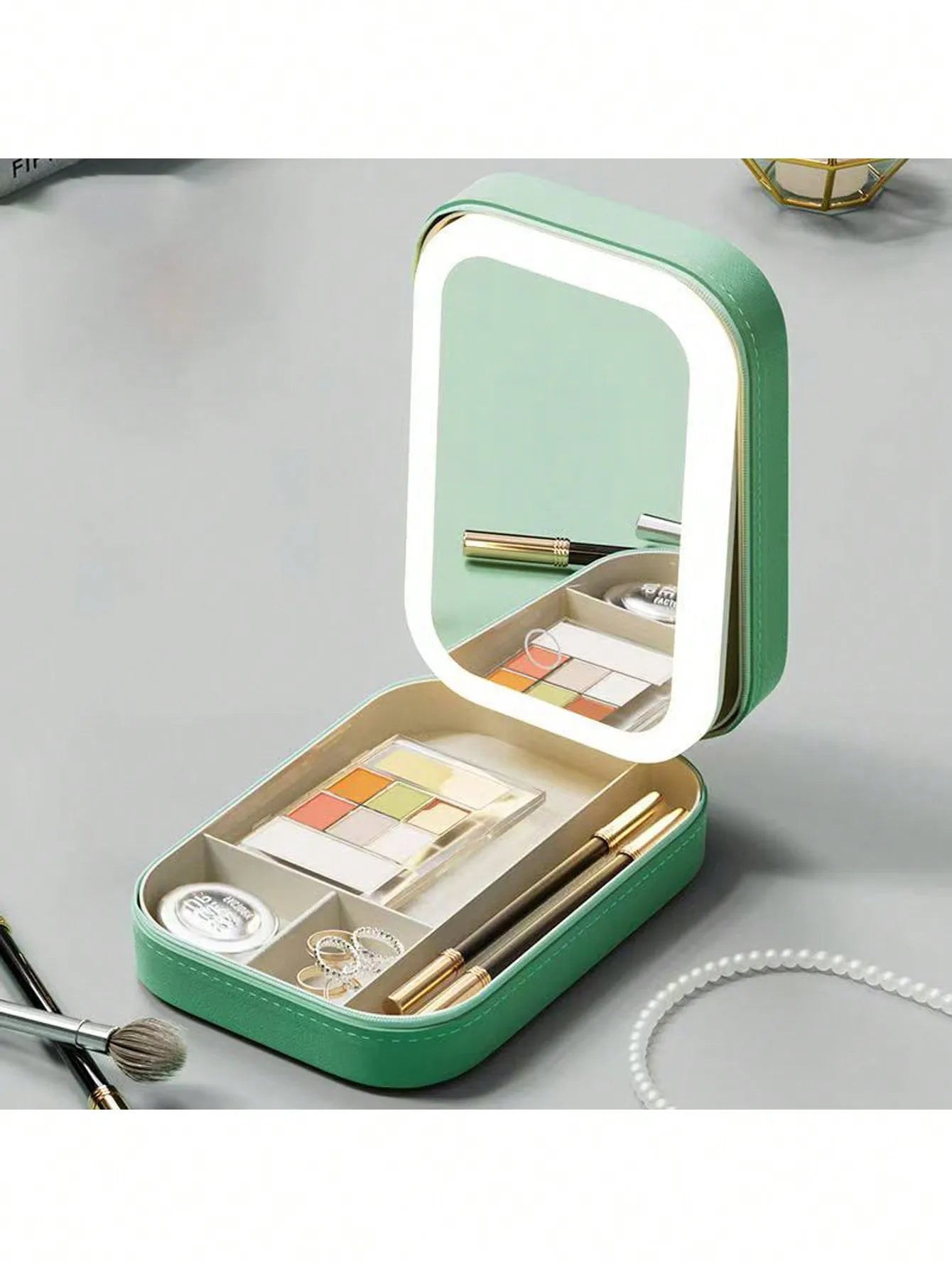 LED-beleuchtete Make-up-Tasche mit Spiegel – wiederaufladbarer Reise-Kosmetik-Organizer, verstellbare 3-Farben-Beleuchtung, Schmuckaufbewahrungskoffer