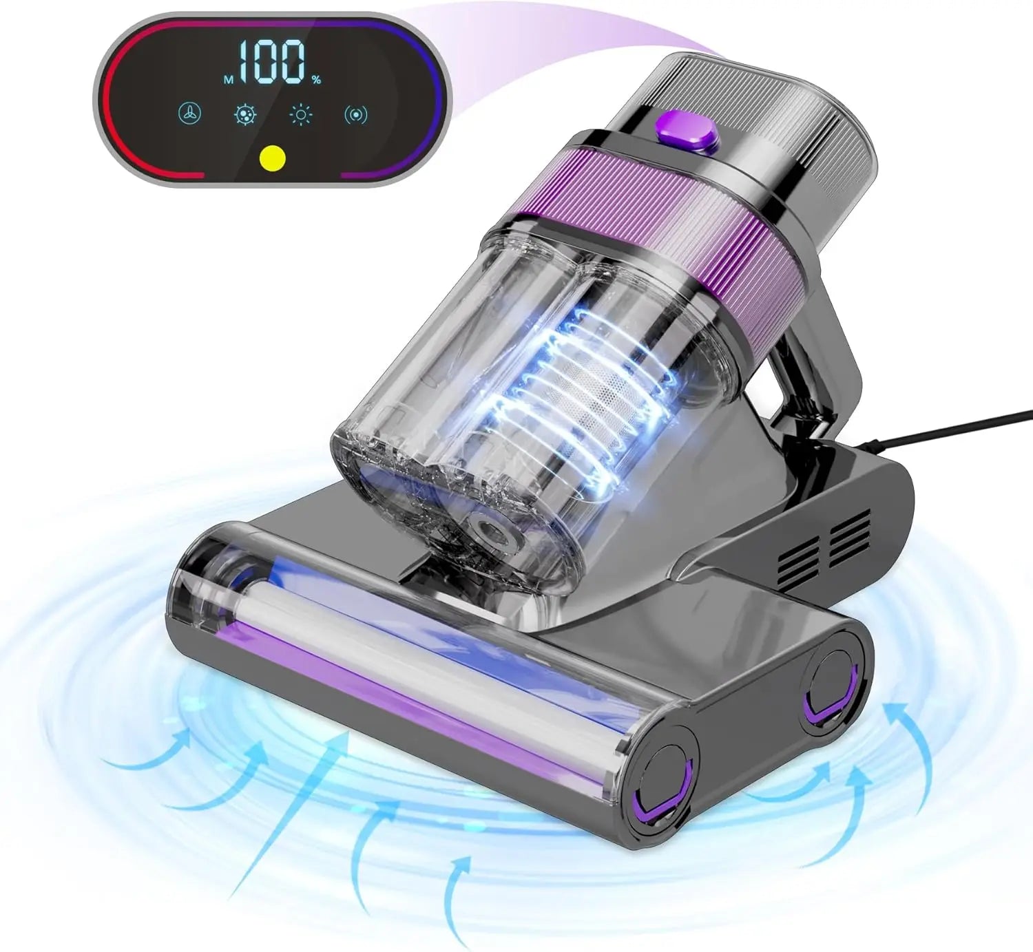 Aspirateur à main 85 000 Pa avec lumière UVC, sans fil, anti-acariens, rechargeable par USB, intelligent, pour le nettoyage du lit