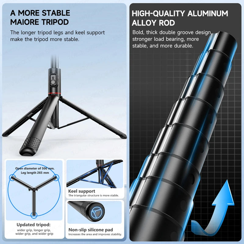 TOKQI C10 Selfie Stick Stativ – 1,83m / 72 Zoll, Bluetooth, Aluminium | iPhone & Android