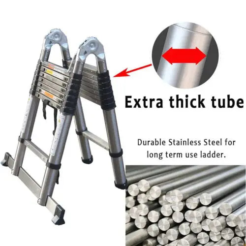 DayPlus Teleskopleiter, Klappleiter aus Edelstahl, tragbar, ausziehbar, Kapazität der Loft-Leiter, maximale Belastung 150 kg/330 lb, EN131