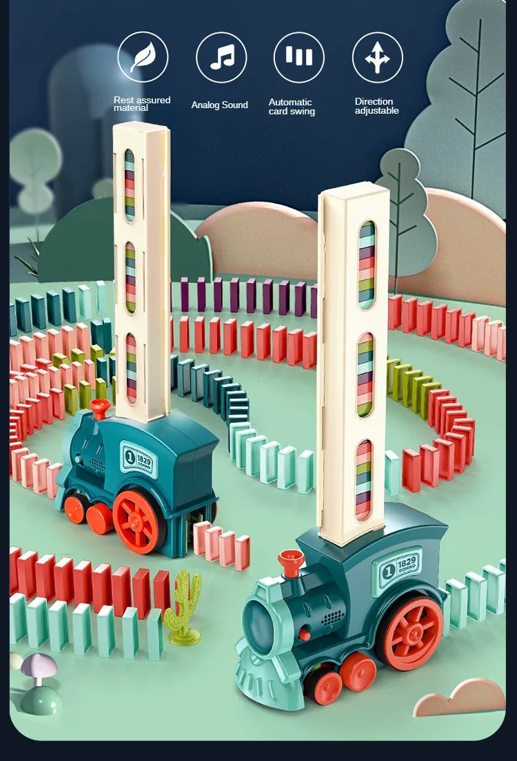 Automatische Verlegung Domino Zug Elektrische Auto Ziegel Blöcke Kits Kreative Spiele Intelligenz Pädagogisches DIY Spielzeug Kinder Geburtstag Geschenk