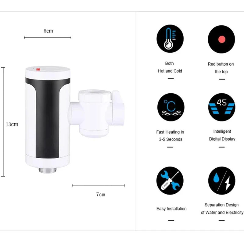 ATWFS 3300 W Instant-Warmwasserhahn, elektrischer Wasserhahn, moderner Durchlauferhitzer, Wasserhahn für die Küche, Warmwasserbereiter