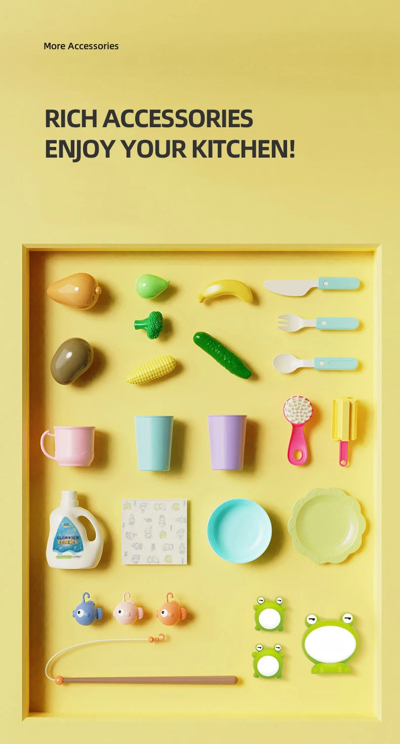 CONUSEA Kinder-Küchen-Spielset – Spülbecken mit elektrischem Wasserhahn, Zubehör, CE, ab 3 J.
