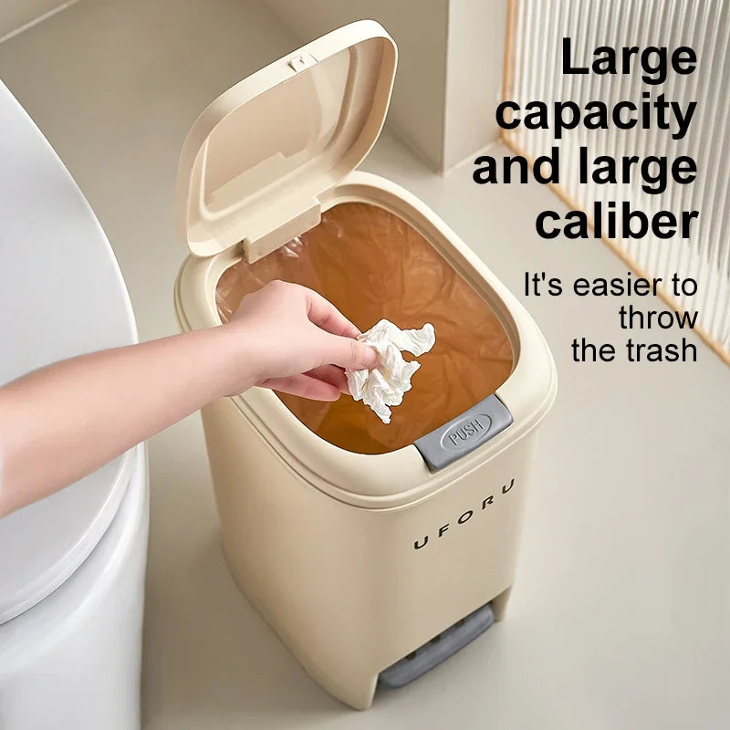 Neue Mülleimer mit großem Fassungsvermögen für Haushaltsküchen, handbetriebene oder fußbetriebene Deckel für Wohnzimmer und Badezimmer