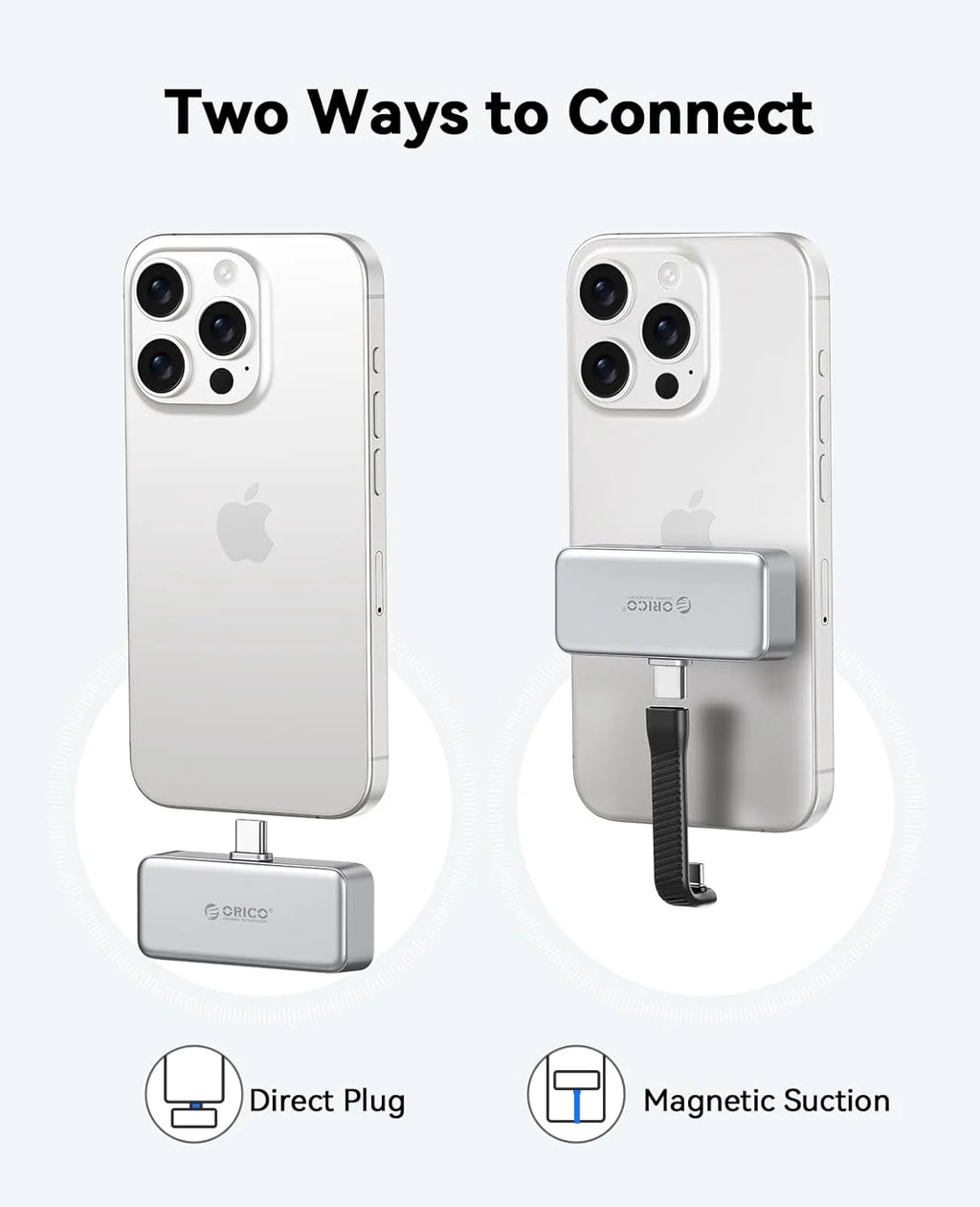 ORICO FlashPod 1 TB MINI magnetische tragbare SSD bis zu 2000 MB/s ProRes mit Direktstecker für iPhone 15 16 Serie, Tablets, Laptop