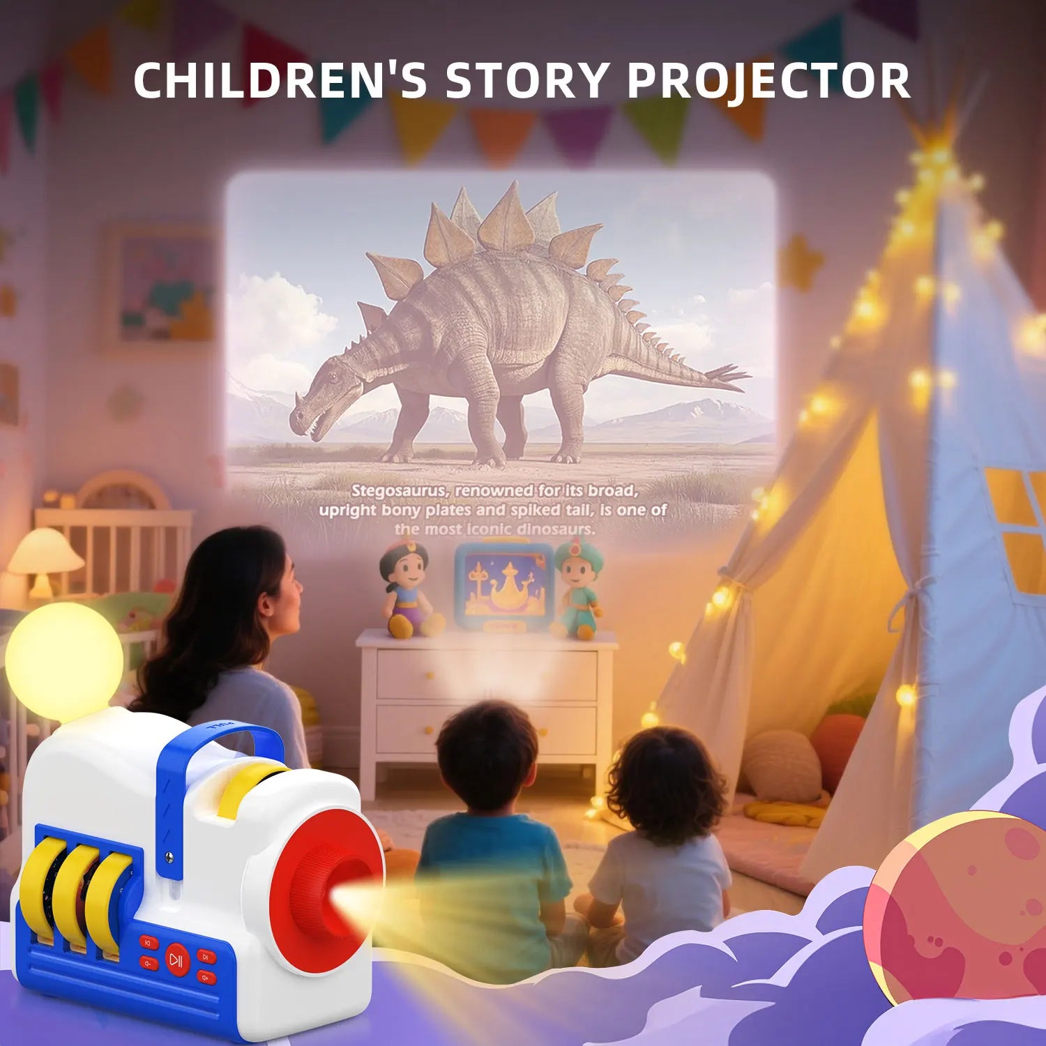 Story-Projektionsmaschine, Nachtlicht, integrierte 4 Audio-Story-Karten, Geschenk für Kleinkinder und Kinder, Mädchen, Jungen ab 3 Jahren
