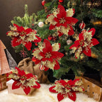 Weihnachts-Glitzerblumen, künstliche Blumen, Weihnachtsbaumschmuck für Zuhause, 2025, Baum-Anhänger, Ornamente, Navidad, Neujahr 2026, Geschenk