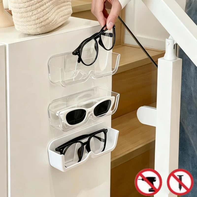 Brillen-Organizer Wandhalter – Selbstklebend, Ohne Bohren, 17,5×3,5×5,8cm | Sonnenbrille & Brille | Weiß, Grau & Transparent