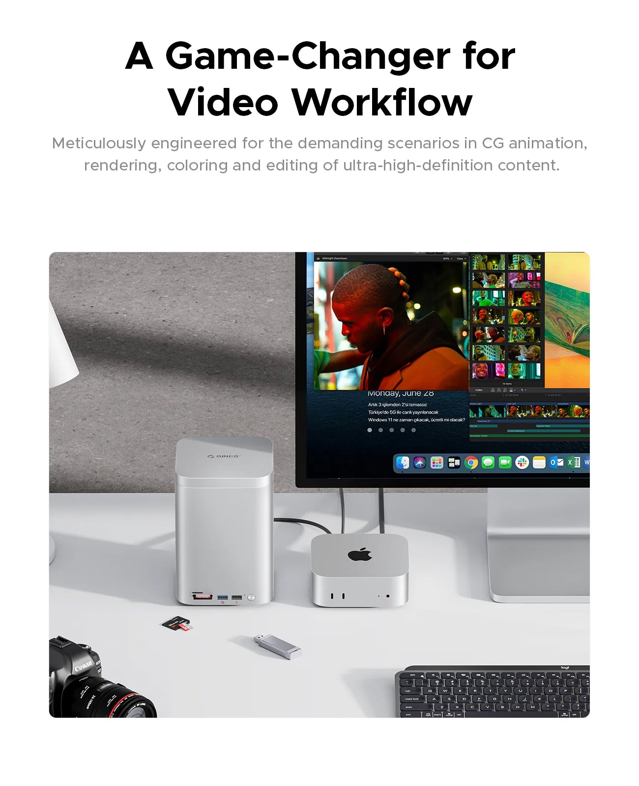 ORICO MiniTower für Mac Mini M4 Pro Dockingstation mit M.2 SSD Typ C Dockingstation Desktop Hybrid-Speichersystem DAS