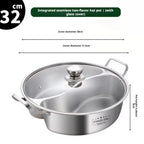 Doppelter Hot Pot aus Edelstahl 316, unterteilt, für chinesische Suppen, 32/34 cm, Induktionskochfeld