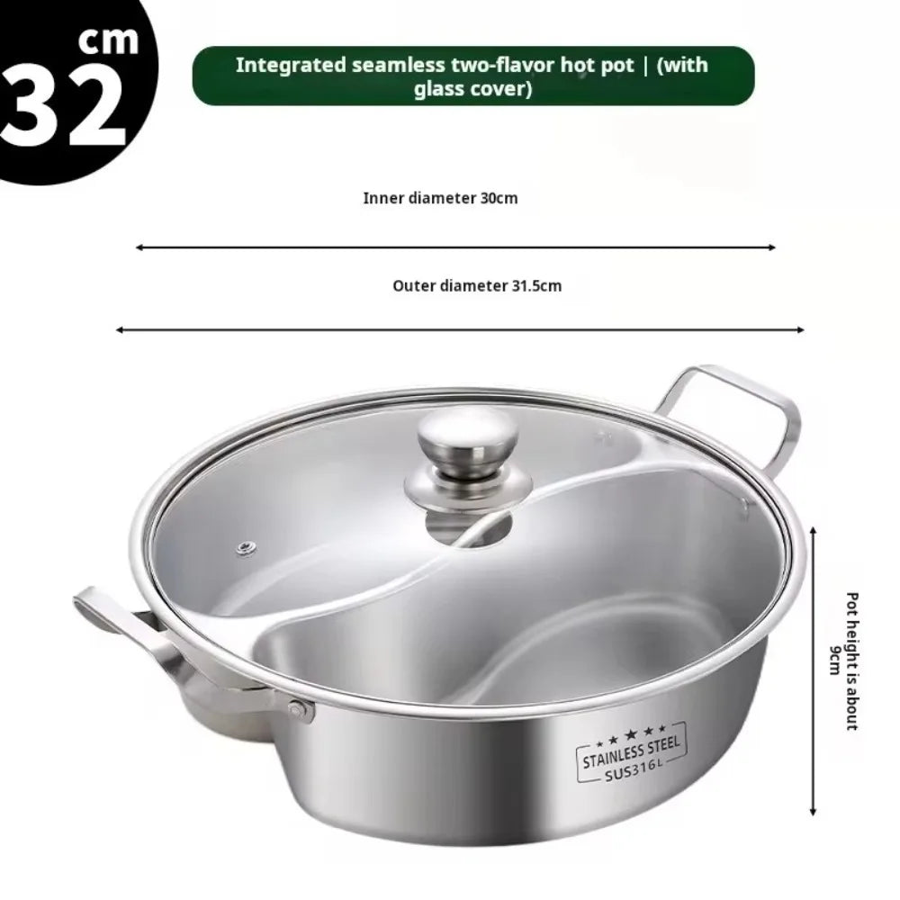 Doppelter Hot Pot aus Edelstahl 316, unterteilt, für chinesische Suppen, 32/34 cm, Induktionskochfeld