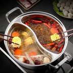 Doppelter Hot Pot aus Edelstahl 316, unterteilt, für chinesische Suppen, 32/34 cm, Induktionskochfeld