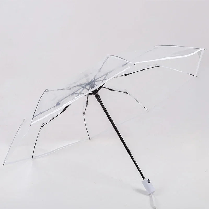 1pc automatische transparente Falt schirm leicht zu tragen wind dichten Regenschirm Frauen Mode langlebig Outdoor Anti Wind Regenschutz