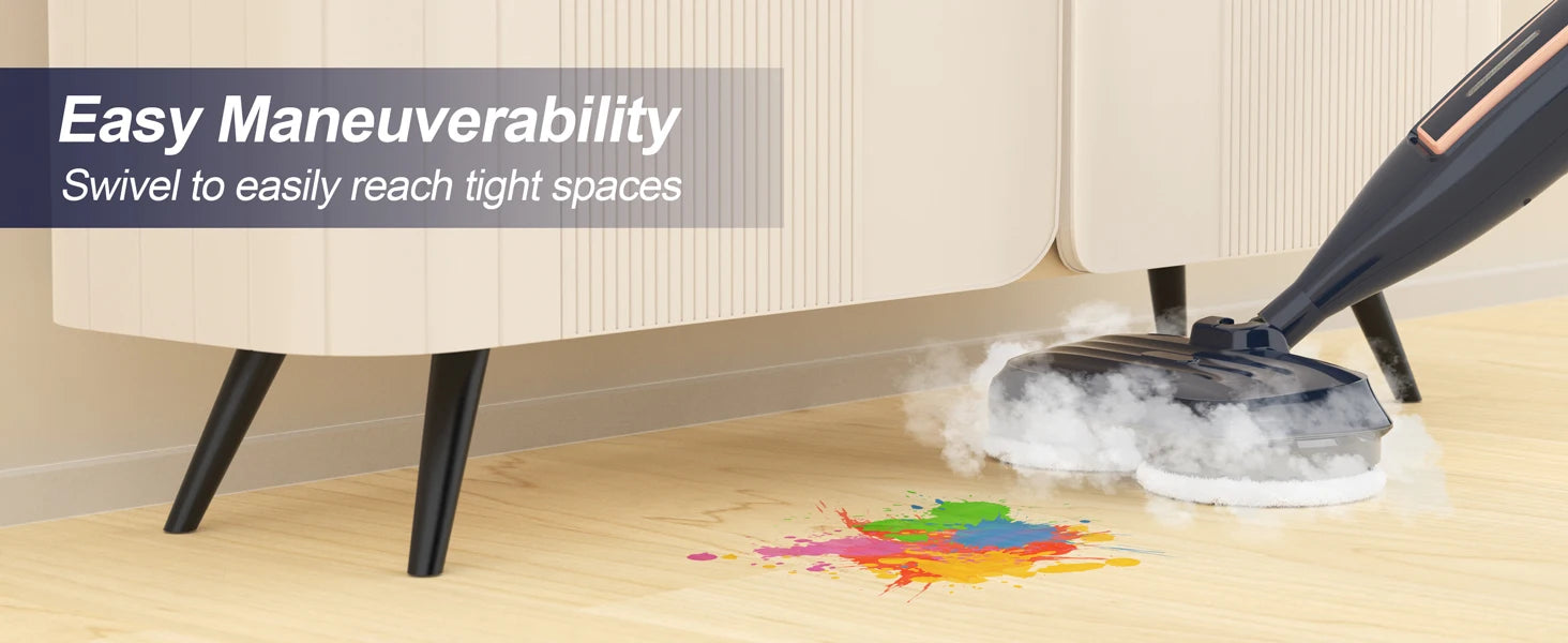 Dampfreiniger mit drehbarem Wischpad, 10-in-1, leichter Spin-Mop, 1300 W, leistungsstarker Bodendampfer für Zuhause, Hartholz, Laminat, VM6