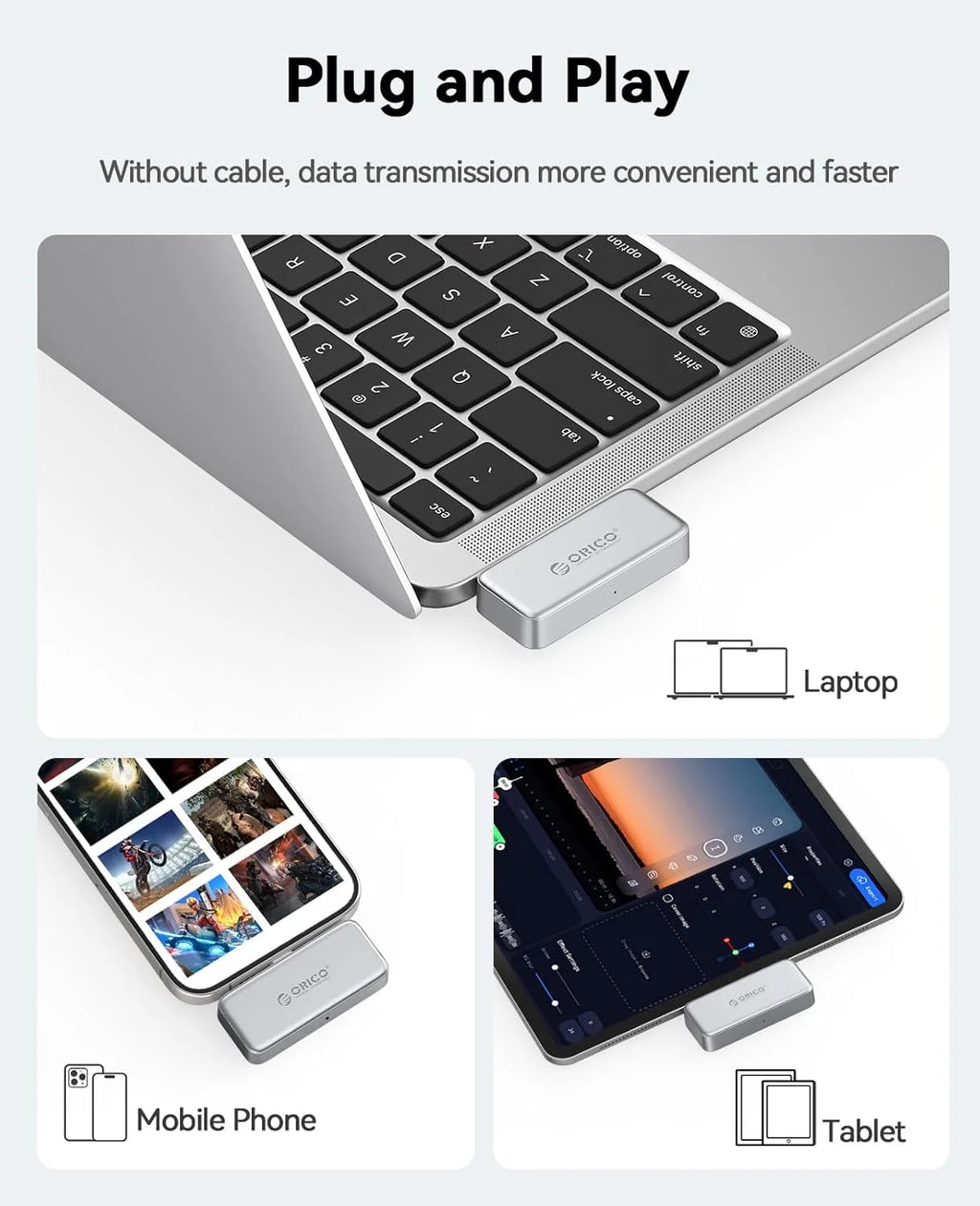 ORICO FlashPod 1 TB MINI magnetische tragbare SSD bis zu 2000 MB/s ProRes mit Direktstecker für iPhone 15 16 Serie, Tablets, Laptop