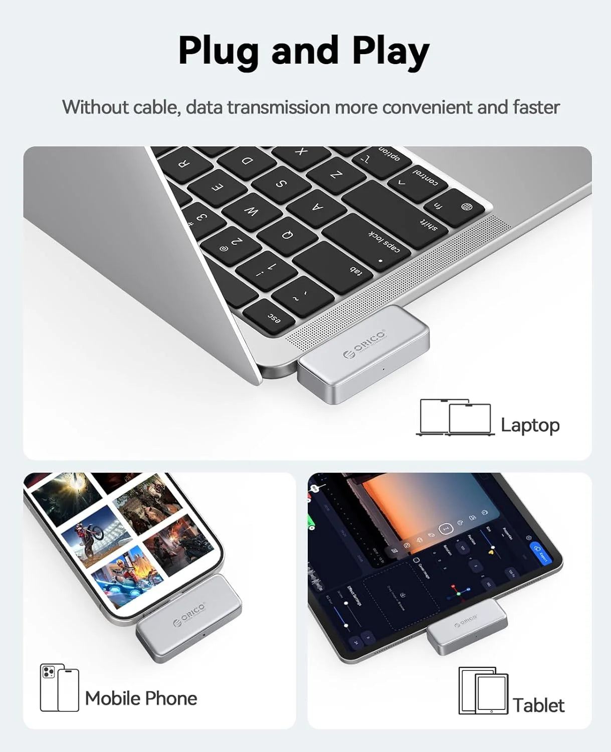 ORICO FlashPod 1 TB MINI magnetische tragbare SSD bis zu 2000 MB/s ProRes mit Direktstecker für iPhone 15 16 Serie, Tablets, Laptop