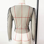 Frauen Sexy Mesh Perlen Tops Damen Mode Pailletten Blase Ärmeln Top T-Shirt Sommer Casual Pullover Tops für Weibliche 2025, Neue