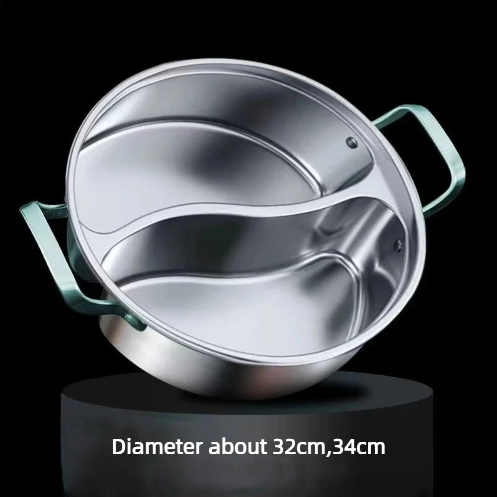 Doppelter Hot Pot aus Edelstahl 316, unterteilt, für chinesische Suppen, 32/34 cm, Induktionskochfeld