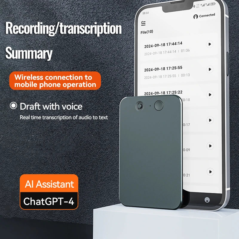 AI ChatGPT App Telefonanruf Aktivierter Diktiergerät Transcribe Summarize Smart Magnet Adsorb 8-128 GB Ultradünnes Kartendiktiergerät