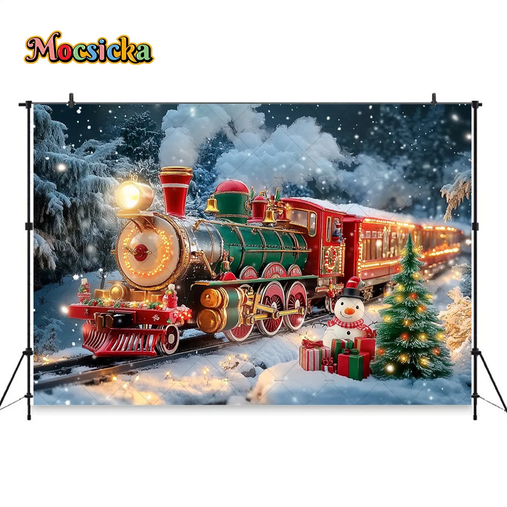 Weihnachten bunte Zug Hintergrund Fotografie Silvester Schneemann Weihnachtsbaum Geschenk Hintergrund Stand Kinder Winter Geburtstag Foto