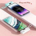 Tragbare Mini-Kapsel-Powerbank, integriertes Kabel, Typ-C-Stecker, 22,5 W, schnelles Aufladen für iPhone, Samsung, Xiaomi, externer Ersatzakku