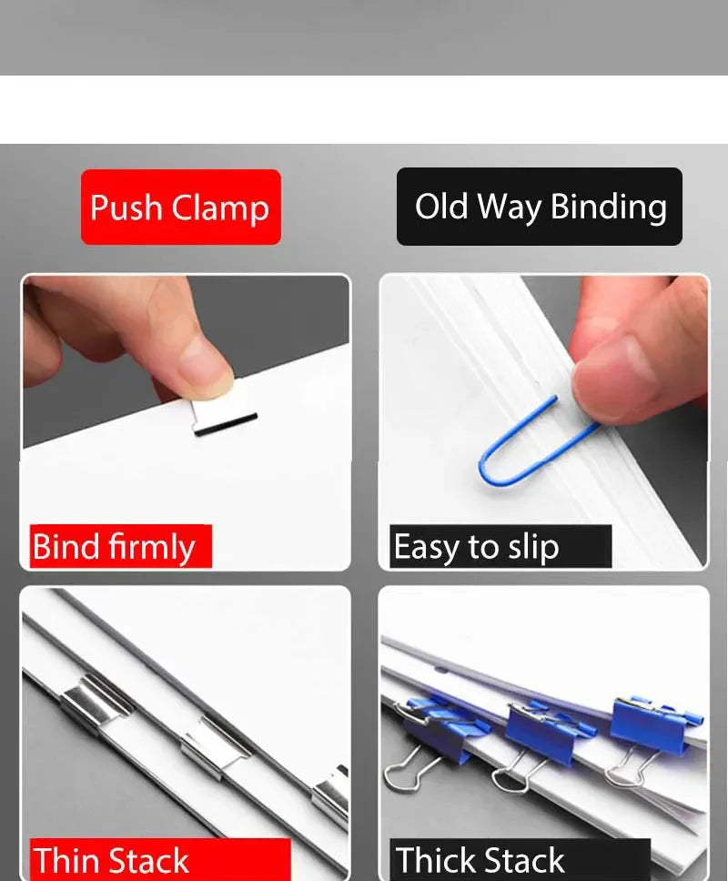 Mini Traceless Wiederverwendbare Hand Klemme Push Hefter Papier Buch Datei Büro Schule Student Binder Bindung Werkzeuge Liefert Zubehör