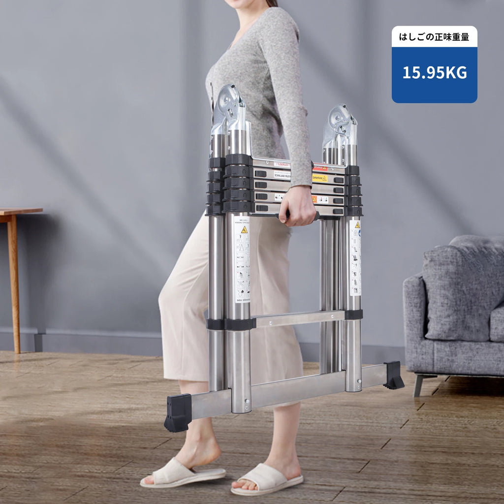 DayPlus Teleskopleiter, Klappleiter aus Edelstahl, tragbar, ausziehbar, Kapazität der Loft-Leiter, maximale Belastung 150 kg/330 lb, EN131