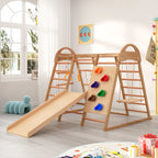 7-in-1 Multifunktionales Klettergerüst aus Holz mit Rutsche und Schaukel, Kletterleiter/Netz/Steinen, Indoor-Spielplatzspielzeug für Kinder ab 3 Jahren