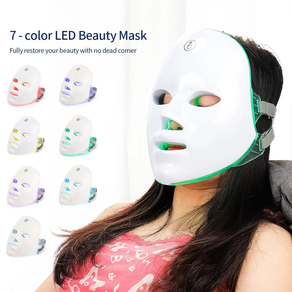 Wiederaufladbare LED-Gesichtsmaske, 7 Farben, LED-Photon-Schönheitsmaske, Hautverjüngung, Zuhause, Gesichtsstraffung, Aufhellung, Hautpflege, Schönheitsmaske