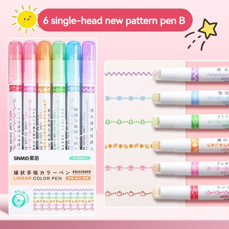 6 Teile/satz Blume Linie Form Highlighter Stift Roller Spitze Kurve Liner Marker Kawaii Koreanische Schreibwaren Schule Bürobedarf Geschenke