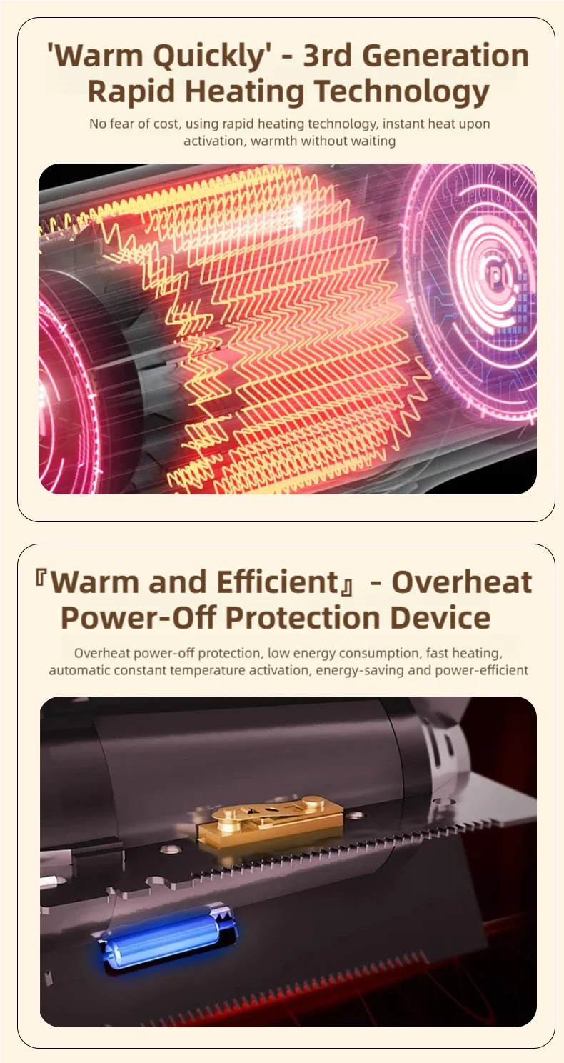 Die tragbare Mini-Heizung mit zweistufiger Warmlufteinstellung eignet sich für den Einsatz auf Heim- und Büroschreibtischen sowie Fußwärmer