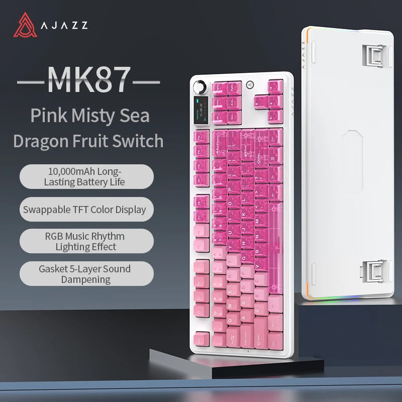 AJAZZ MK87 Drahtlose mechanische Tastatur 75 % Tri-Mode RGB PBT Tastenkappen Hot-Swap-Gaming-Tastaturdichtung 10000 mAh für Gamer PC/Mac