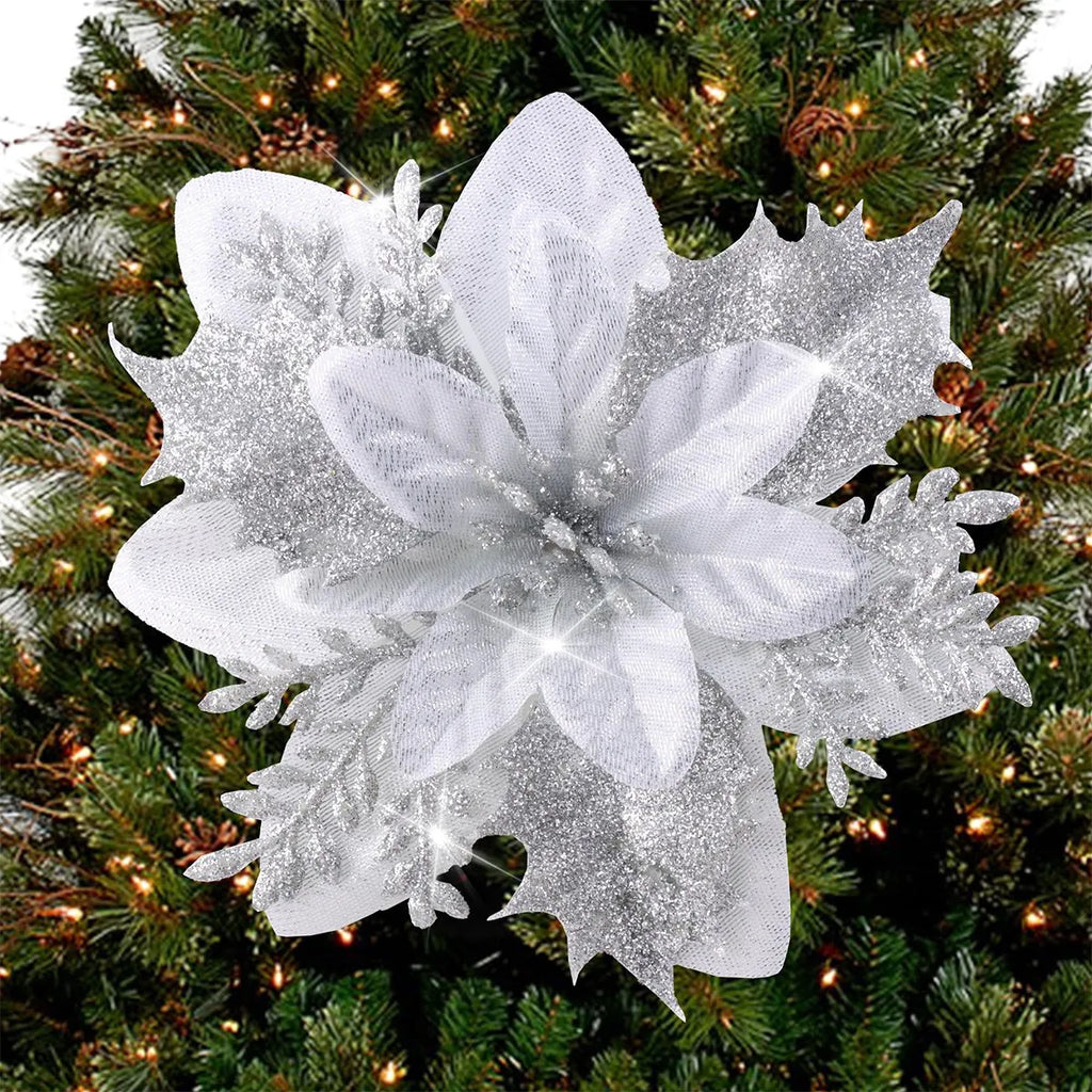Weihnachts-Glitzerblumen, künstliche Blumen, Weihnachtsbaumschmuck für Zuhause, 2025, Baum-Anhänger, Ornamente, Navidad, Neujahr 2026, Geschenk