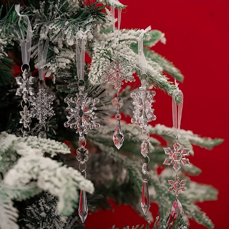 5/10 Stück Weihnachtsdekoration Kristall Schneeflocke hängende Weihnachtsbaum Anhänger Ornamente für Home Decor Party 2025, Neujahrsbedarf