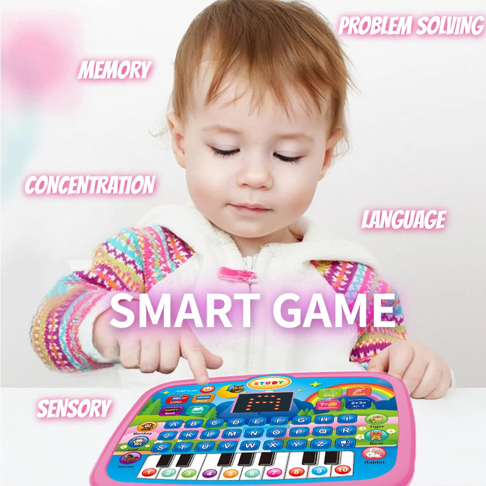Bildungstablett-Spielzeug für Kinder, Alphabetisierung ab 3 Jahren, Mathematik, Musiklernen, Doppel als elektronische Tastatur, Geburtstags-Weihnachtsgeschenk