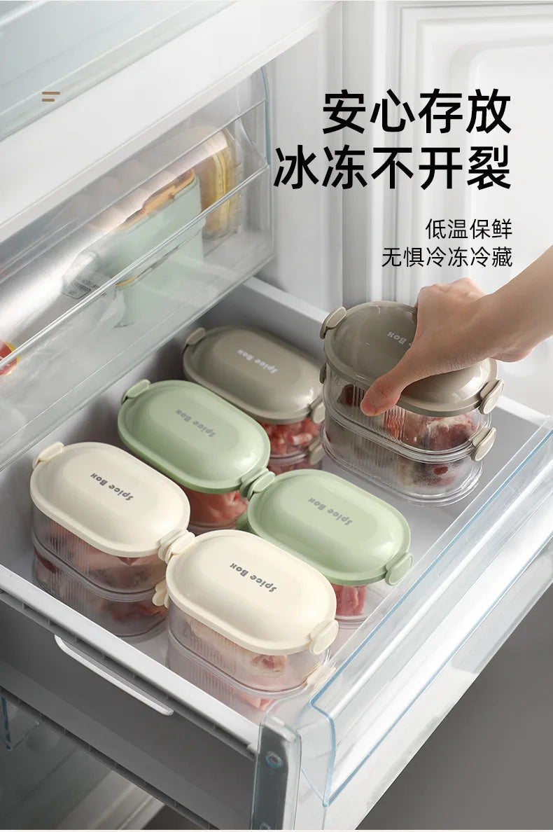 Mehrschichtige Gewürz-Aufbewahrungsbox, tragbar, kleine All-In-One-Zange, Küche, transparente Gewürze, Bohnen, Nüsse, Körner, Vorratsgläser